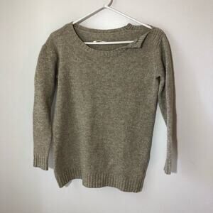 All saints panel crew Shetland wool sweater womens M heather tan collar slit